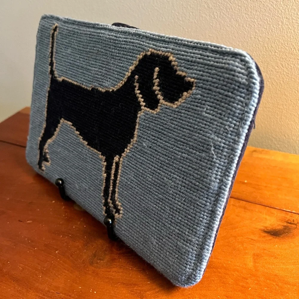 Lands End needle point ipad case blue with a dog